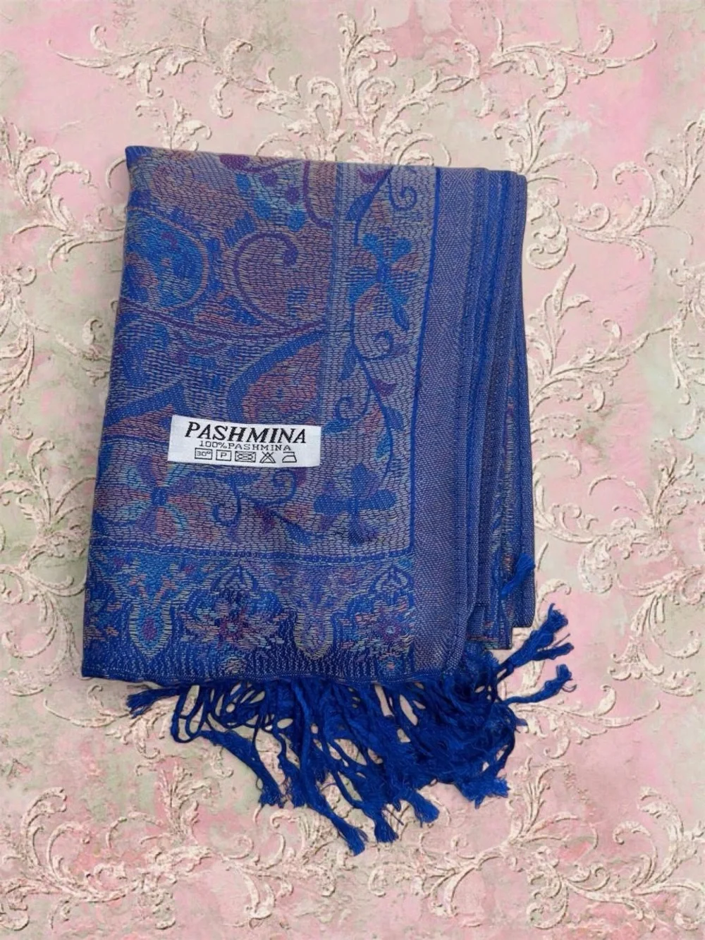 new | limited edition royal blue pastel multicolor pashmina shawl